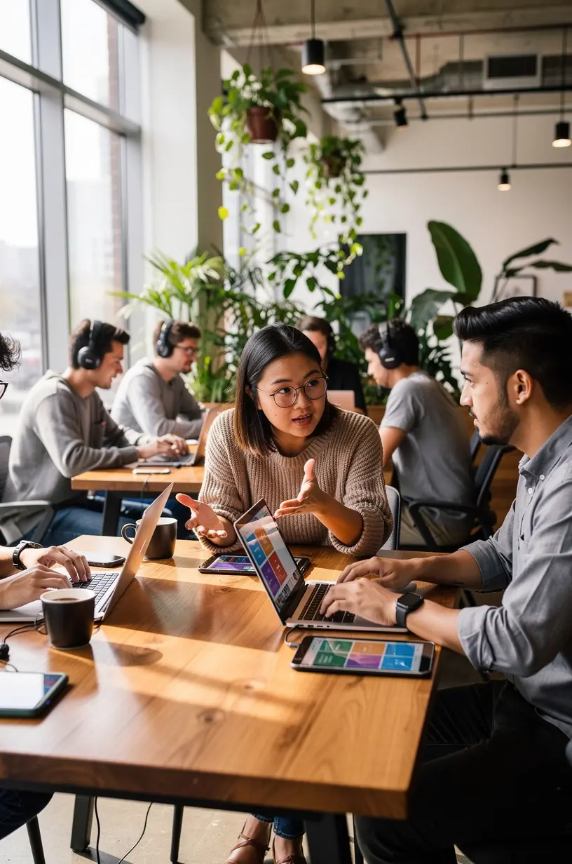 Team members collaborating digitally on a project.
